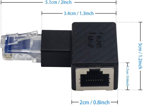 Duttek Ethernet Adapter 90 Degree, Left Angled RJ45 Male to Female Extender Adapter, Cat5e/Cat6 RJ45 Ethernet, for Modem, Router, PC, Network Prin...