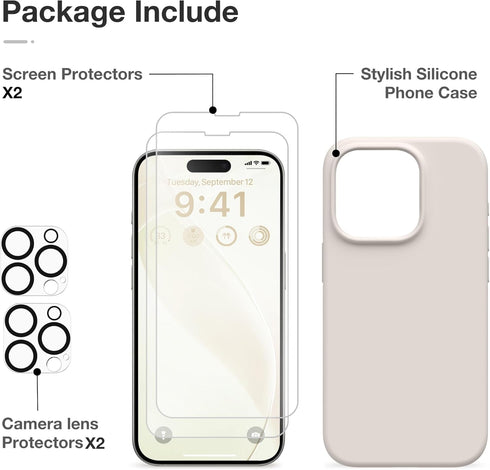 GONEZ for iPhone 15 Pro Max Case Silicone, Compatible with Magsafe, 2X Camera Protector + 2X Screen Protector, Soft Anti-Scratch Microfiber Lining...