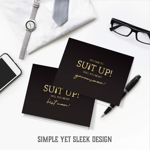 Hat Acrobat Groomsman Proposal Cards 8 Will You Be My Groomsman and 2 Best Man Cards with Envelopes | Set of 10 Black and Gold Groomsmen Cards, Pe...