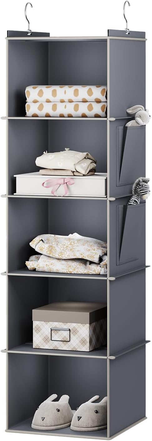 Hanging Closet Organizer, 5-Shelf Closet Hanging Storage Shelves, Grey...