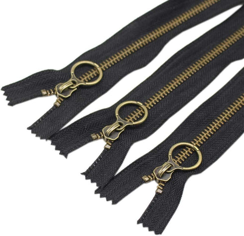 YaHoGa 10PCS 16 Inch (40cm) #5 Antique Brass Plated Metal Zippers Bulk Close End Metal Zippers for Sewing Purse Bags Crafts (#5 Anti-Brass)...