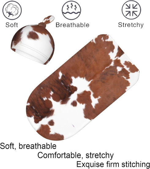 Cowhide Print Swaddling Blanket for Baby, Soft Sleeping Bag, Sack for Newborn Boys Girls, Unisex Baby Stuff, Highland Cow...