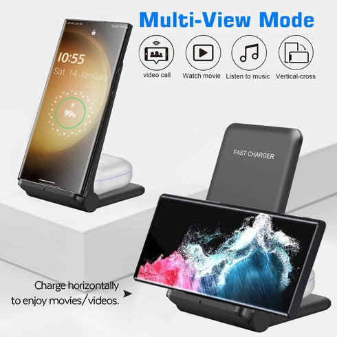 2 in 1 Wireless Charger,Foldable 20W Fast Wireless Charging Stand Compatible with iPhone 15/15 Pro/14/13/12/X/AirPods,Dual Phone Induction Charge ...