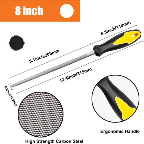 Metal File Set, 3 Pieces 8 Inch Carbon Steel Hardened Alloy Strength Steel includes Flat/Half-Round/Round for Metal, Wood, Plastic Work Tools...