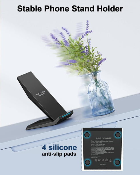 Fast Wireless Charger,NANAMI Qi Certified Wireless Charging Stand Compatible iPhone 15/15 Pro/15 Plus/15 Pro Max/14/14 Pro/13/12,Samsung Galaxy S2...