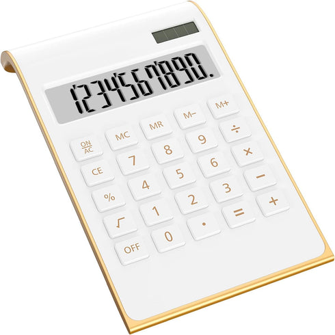 Calculators, Desktop Calculator with Large LCD Display, 10 Digits Solar Power Basic Office Calculator, Gold Office Desk Supplies and Accessories...