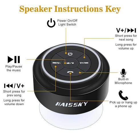 HAISSKY Bluetooth Shower Speakers, Portable Wireless Speaker with Suction Cup, IP67 Waterproof Speaker with LED Light, Pairs Easily to Phones, Tab...