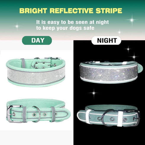 Bling Rhinestone Dog Collar Soft Comfortable Stylish Dog Collar with Bright Reflective Stripe Premium Adjustable Diamond Crystal Pet Collar for Sm...