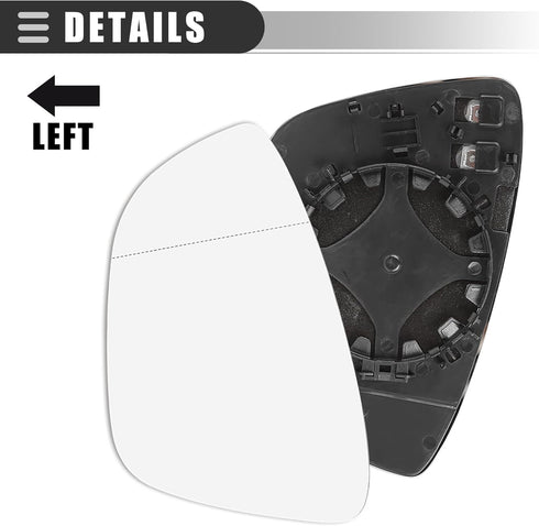 Motoforti Left Driver Side Heated Mirror Glass Replacement,for Volkswagen Eos 2009-2016,Real Glass,With Backing Plate,White Glass...