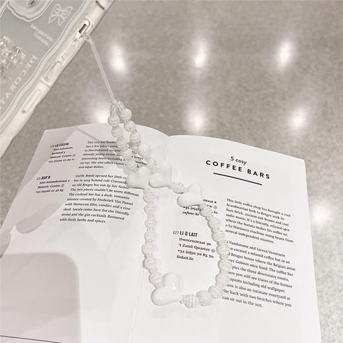 Casechics Compatible with iPhone Case,Cute 3D Crystal Bow Tie Bowknot Curly Wave Shape with Heart Wristband Strap Bracelet Chain Transparent Soft ...