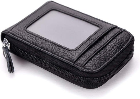 BAKUN Premium Leather Slim Zipper Business/Credit Card Wallet Case Holder with Clear Photo Slot, Security Travel Wallet(Black)...