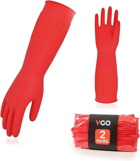 Vgo... 2-Pairs Dishwashing Gloves, Reusable Household Gloves, Kitchen Gloves, Long Sleeve, Thick Latex, Cleaning, Washing, Working, Painting, Gard...