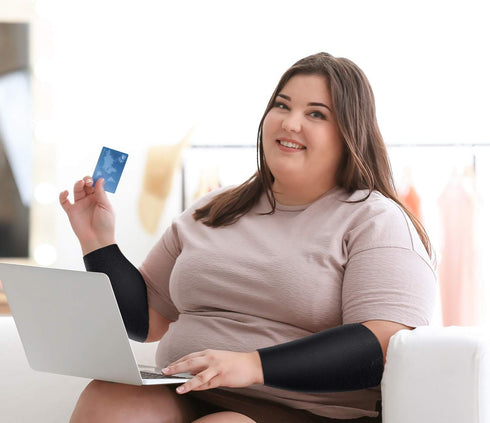 SATINIOR 2 Pairs Women Arm Shapers Plus Size Slimming Compression Sleeve Slim Upper Flabby Arm Wrap and 1 Pair Calf Compression Sleeves, Suitable ...