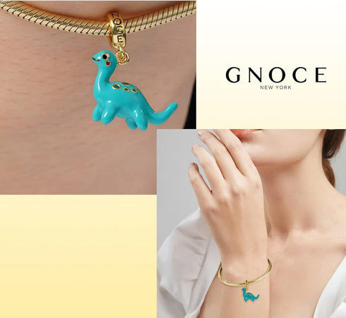 GNOCE Dinosaur Charm Pendant 925 Sterling Silver Purple/Green Enamelled Dinosaur Pendant Charm Fit Bracelet/Necklace Charm for Women (Blue Dinosau...