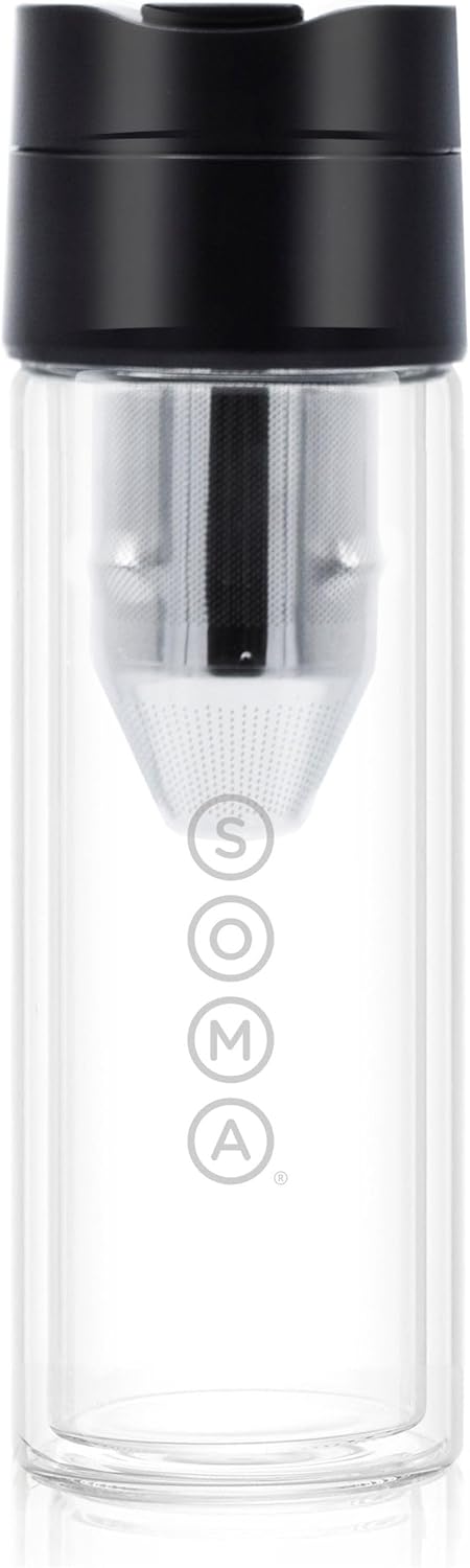 SOMA Double Wall Glass Tea and Coffee Cold Brew Bottle, Black, 12oz (SM18501K)...