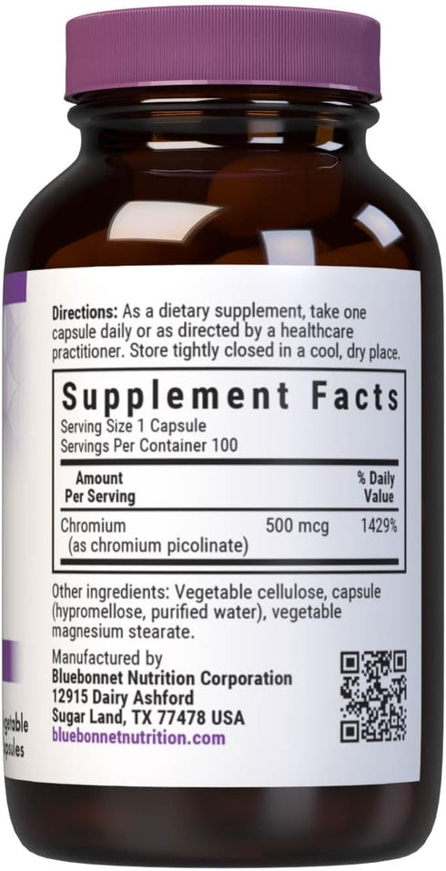 BlueBonnet Nutrition Chromium Picolinate, Soy, Gluten & Dairy Free, Non-GMO, Kosher Certified, Vegan, 500 mcg, 100 Count...