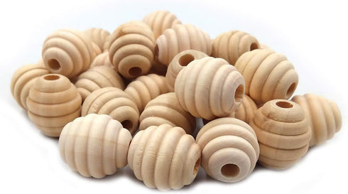 30pcs 20mm Unfinished Wood Threaded Wooden Spacer Loose Honeycomb Round Beehive Beads Home Decoration Accessories DIY Wood Crafts Accessories (Hon...