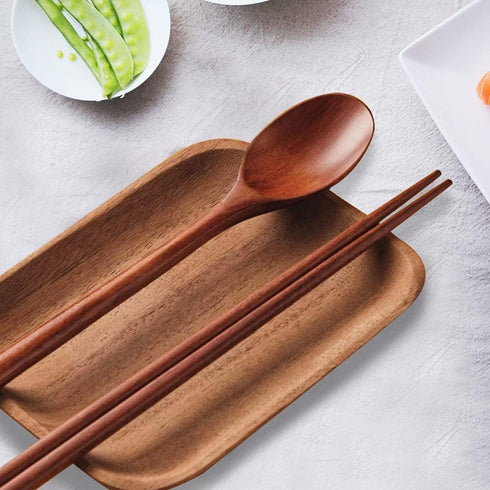 Ecloud Shop Wooden Chopsticks Spoon Set Korean Dinnerware Reusable Long Handle Spoons Chopsticks for Home Kitchen Restaurant (4 Sets)...