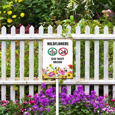 (7x8.8) IN Wildflowers Do Not Mow Metal Yard Sign With Stake For Lawn Garden Farm Decor No Mow Lawn Sign Stand Tin Lawnmowner Sign Wildflowers Gar...