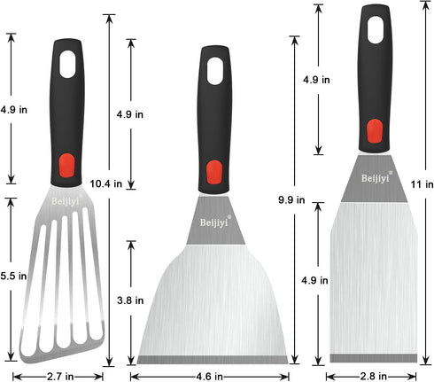 Beijiyi Stainless Steel Spatula Set, Heavy Duty Small Metal Spatula for Cooking Cast Iron Skillet with Silicone Handle - Griddle Grill Kitchen Spa...