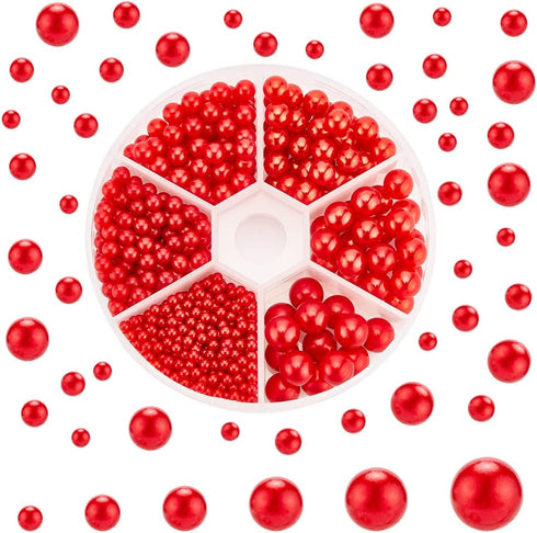 PH PandaHall 1113pcs Christmas Red Pearls 6 Size No Holes Pearl Beads Vase Filler Pearls Undrilled Imitated Pearl Beads Makeup Filler Loose Beads ...