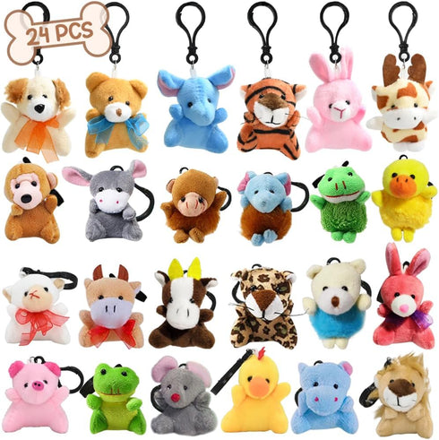 24PCS Mini Animal Plush Toys Party Favors, Small Mini Plush Stuffed Animals Toys Keychain Stuffed Animals for Kids Birthday, Valentine Exchage Gif...