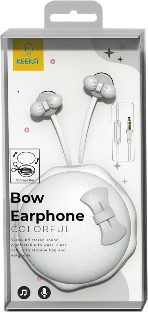 QearFun Bow Earbuds for Kids, Kawakii Wired Earbud & in-Ear Headphones Gift for School Girls and Boys with Microphone and Lovely Earphones Storage...