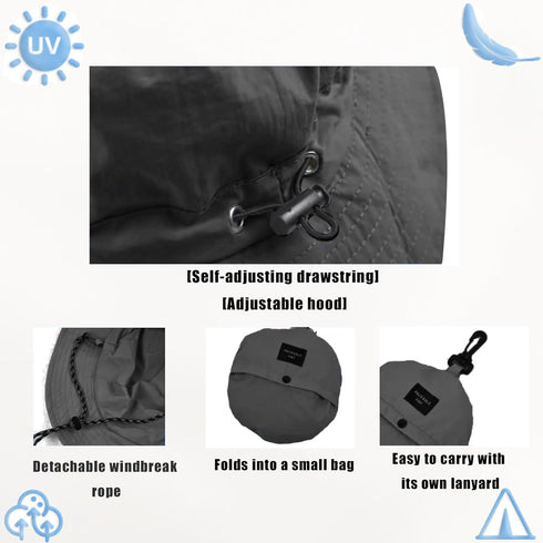 Waterproof Bucket Rain Hat with Chin Strap, Packable Sun Hat for Men Women Summer Lightweight Hiking Outdoor Cap Quick Dry Fishing Bucket Hat Blac...