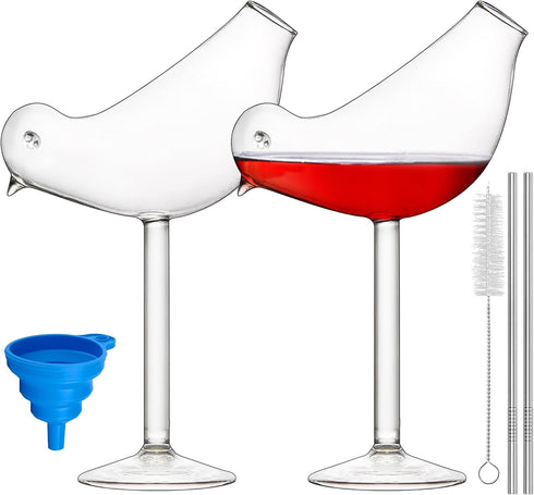 SuproBarware Cocktail Glass - Bird Glass Clear Wine Glasses Set of 2 Goblet Beverage Glass 5 Ounce for Party Wedding...