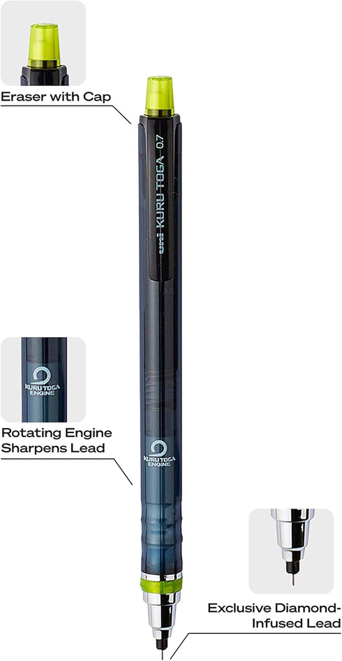 uni-ball Kuru Toga Mechanical Pencil with 0.7 mm Lead Refills & Pencil Erasers, HB #2...