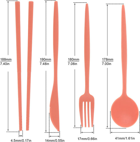 OriGlam Wheat Straw Cutlery Set,Portable Utensils Cutlery Reusable Travel Utensil Flatware Set Spoon Fork Knife Chopstick Set (red)...