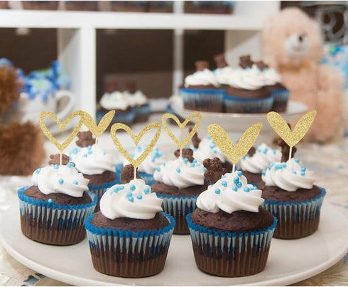 24 PCS Gold Glitter Heart Cupcake Toppers Cute Design Love Cupcake Toppers for Wedding Bridal Anniversary Baby Shower Party Decorations Supplies...