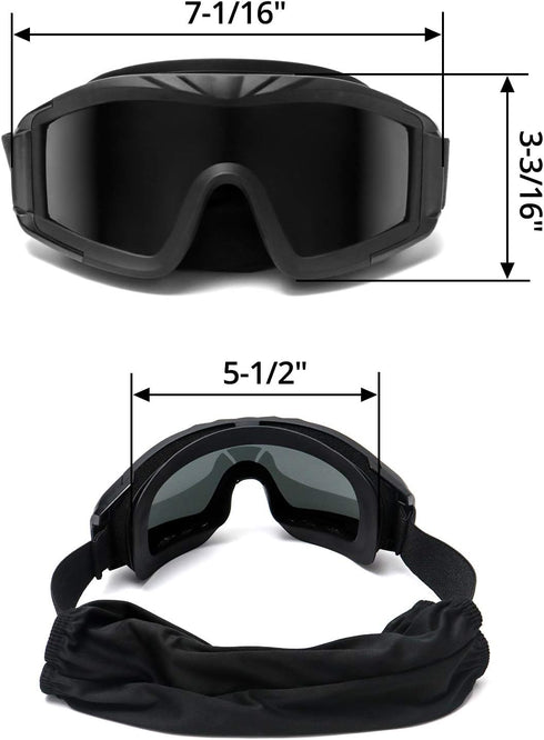 QWORK Outdoor Sports Military Airsoft Tactical Goggles with 3 Interchangable Lens for Riding, Black...