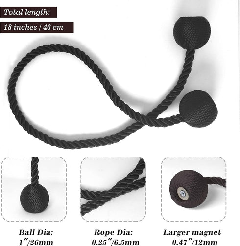 Hion Magnetic Curtain Tiebacks Black 2pcs, Curtain Tiebacks Buckles Holdbacks Holders Hooks Clip for Home Outdoor Bedroom Office Decorative Curtai...