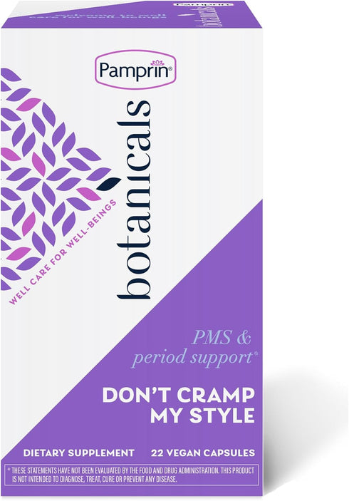 Pamprin Botanicals Supplement for PMS & Period Support, with Ashwagandha, Magnesium, Turmeric, Vitamin B6, Chasteberry, 22 Count...