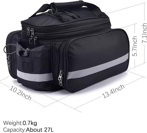 Oversized Rear Bike Rack Bag with Rain Sleeves, 27L Multi-Compartment Mountain Bike Saddle Bag with Reflective Tape, Waterproof Bike Trunk Storage...