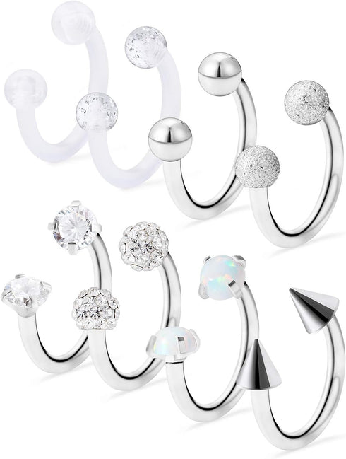Dyknasz Horseshoe Circular Barbell Clear CZ Opal Stone Nose Septum Rings Hoop Retainer for Women Men Helix Cartilage Tragus Earring 316L Surgical ...