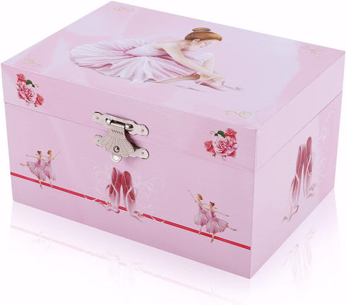 Musical Jewelry Box with Spinning Figurines Music Box Jewel Storage Case Best Gift Toys for Girls (Light Pink Ballerina)...