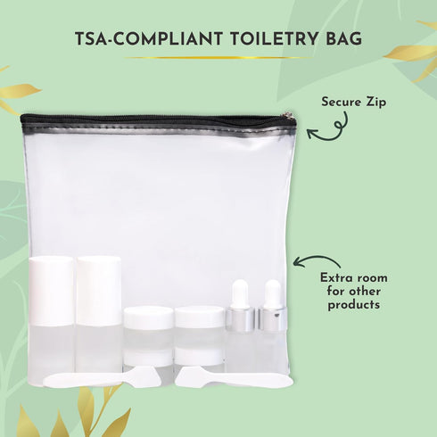 Travel Skincare Containers Set - TSA Approved Toiletry Bag & Travel Size Toiletries Bottles - Airless Pump Travel Bottles, Dropper Bottles & Trave...