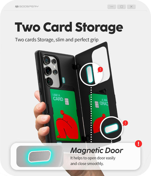 GOOSPERY Magnetic Door Bumper Compatible with Galaxy S24 Ultra Case, Card Holder Wallet Easy Magnet Auto Closing Protective Dual Layer Sturdy Phon...