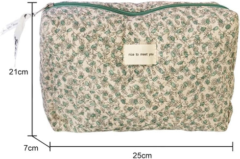 Makeup Bag Cotton Travel Cosmetic Bag Cute Pouch Toiletry Bag Quilted Floral Organizer Bag Large Capacity Coquette Aesthetic Portable Storage Zipp...