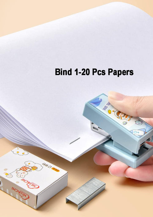 Cute Office Supplies Mini Stapler Cartoon Small Stapler Pop Animal Decal Stickers Stapler with Staples Set for Desk (Blue)...