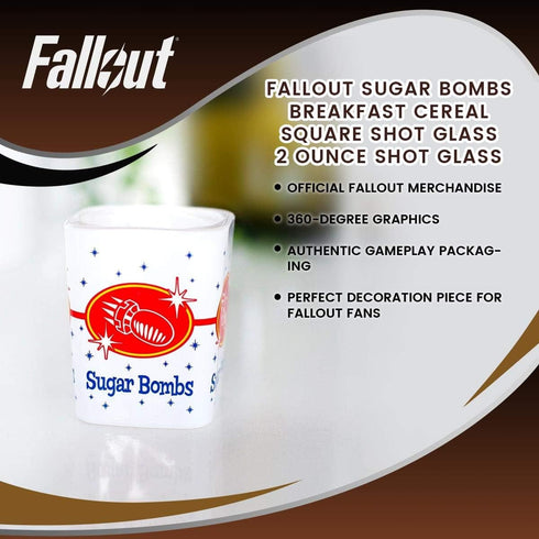 JUST FUNKY Fallout Sugar Bombs Breakfast Cereal Square Shot Glass 2 Ounce Shot Glass...
