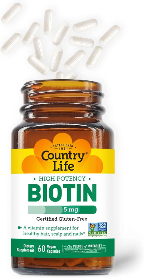 Country Life - Biotin High Potency, 5 mg - 60 Vegan Capsules...
