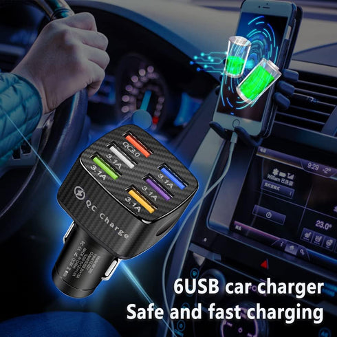 Car Charger Adapter,6 Ports USB QC3.0 Fast Car Charger QC3.0/3.1A,32V Upgraded Smart Shunt Car Phone Charger Compatible iPhone 14 13 12 Pro Max/Al...