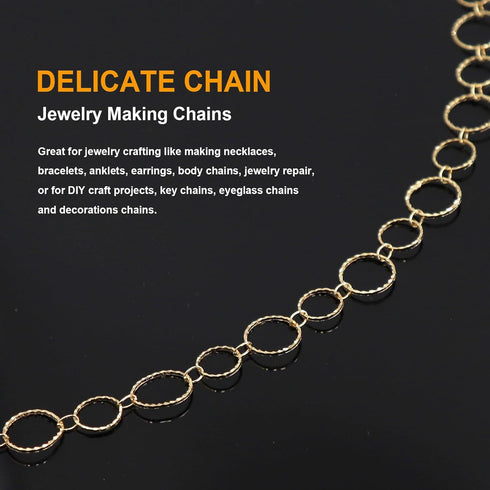 KYUNHOO 16.4ft/5m Chain for Jewelry Making Solid Brass Round Circles Link Chain Spool Necklace Earring DIY Jewelry Supplies Gold Plated Bulk Chain...