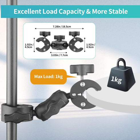 Super Clamp Double Camera Clamp, Double Mount Clamp Bracket Magic Arm Double Ball Head, Crab Plier Clip Bracket with Ballhead for Light Stand, Pho...