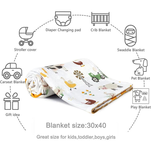 HOMRITAR Baby Blanket for Boys Soft Lightweight Minky Blanket with Double Layer Dotted Backing for Infant Toddler Nursery Crib with Cute Farm Anim...