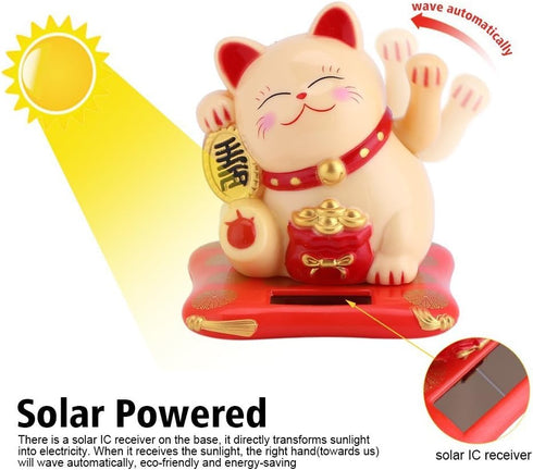 Acogedor Solar Waving Cat, Good Luck Lucky Welcoming Cat Waving Arm, for Car Home Office Decoration(White)...