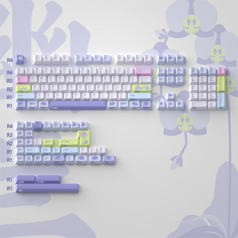 Hyekit PBT Keycaps - Cherry Profile Custom Keycaps, 144 Keys, Dye-Sublimation, Orchid Plant Theme Keyboard Keycap Set for Mechanical Keyboard, Key...